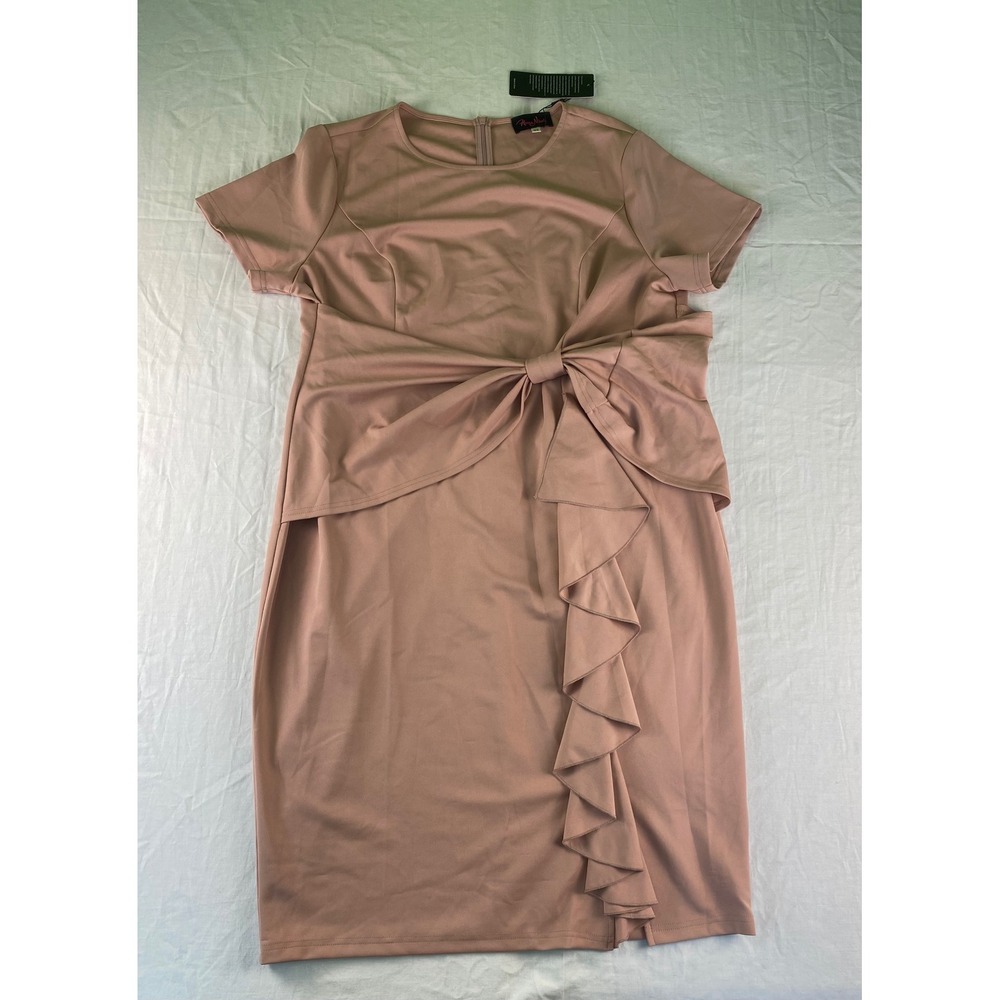Hanna Nikole Plus‎ Size 18W Pink Tie Front Ruffle Sheath Dress NWT Snags